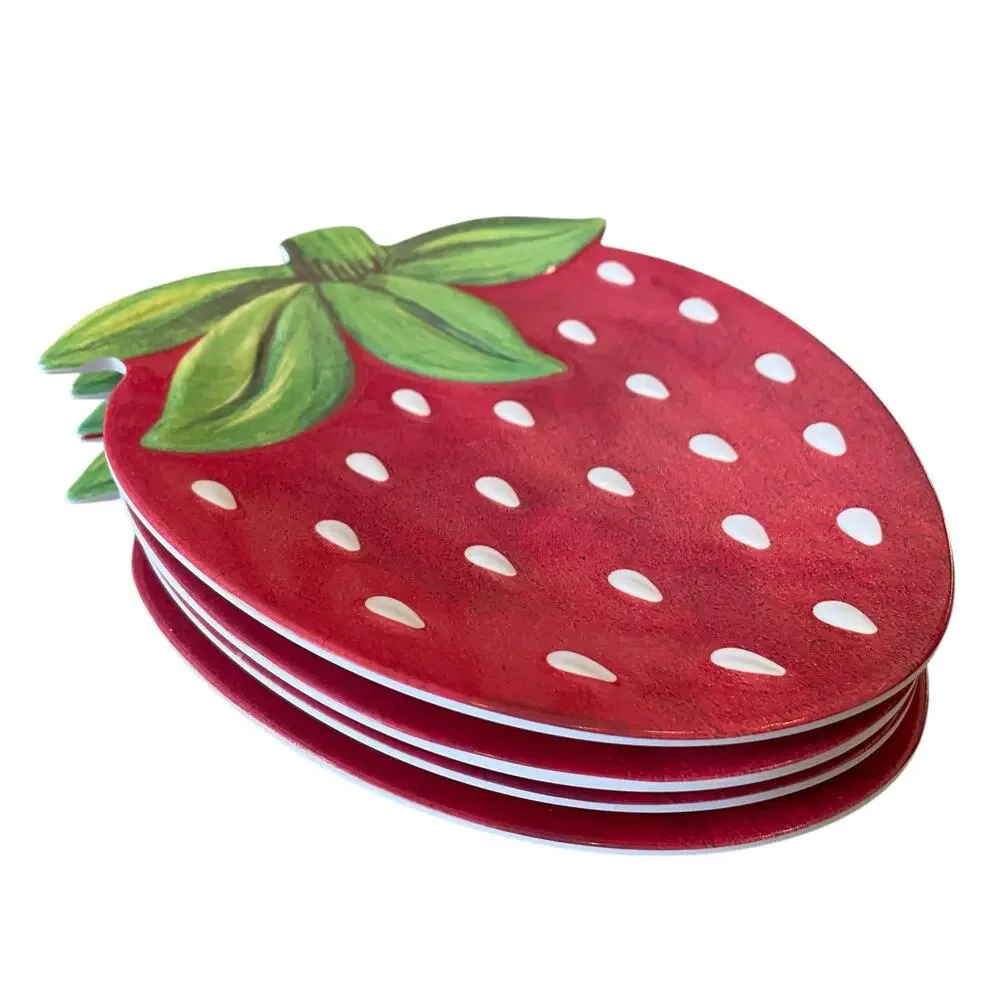 C&C California Strawberry Shaped Melamine Snack Plates 5x7 Set of 4 NEW